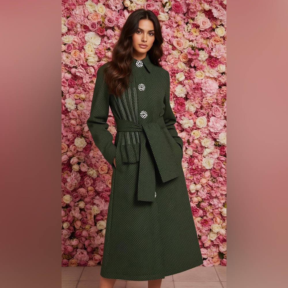 EDUN Green and White Long Sleeve Dress